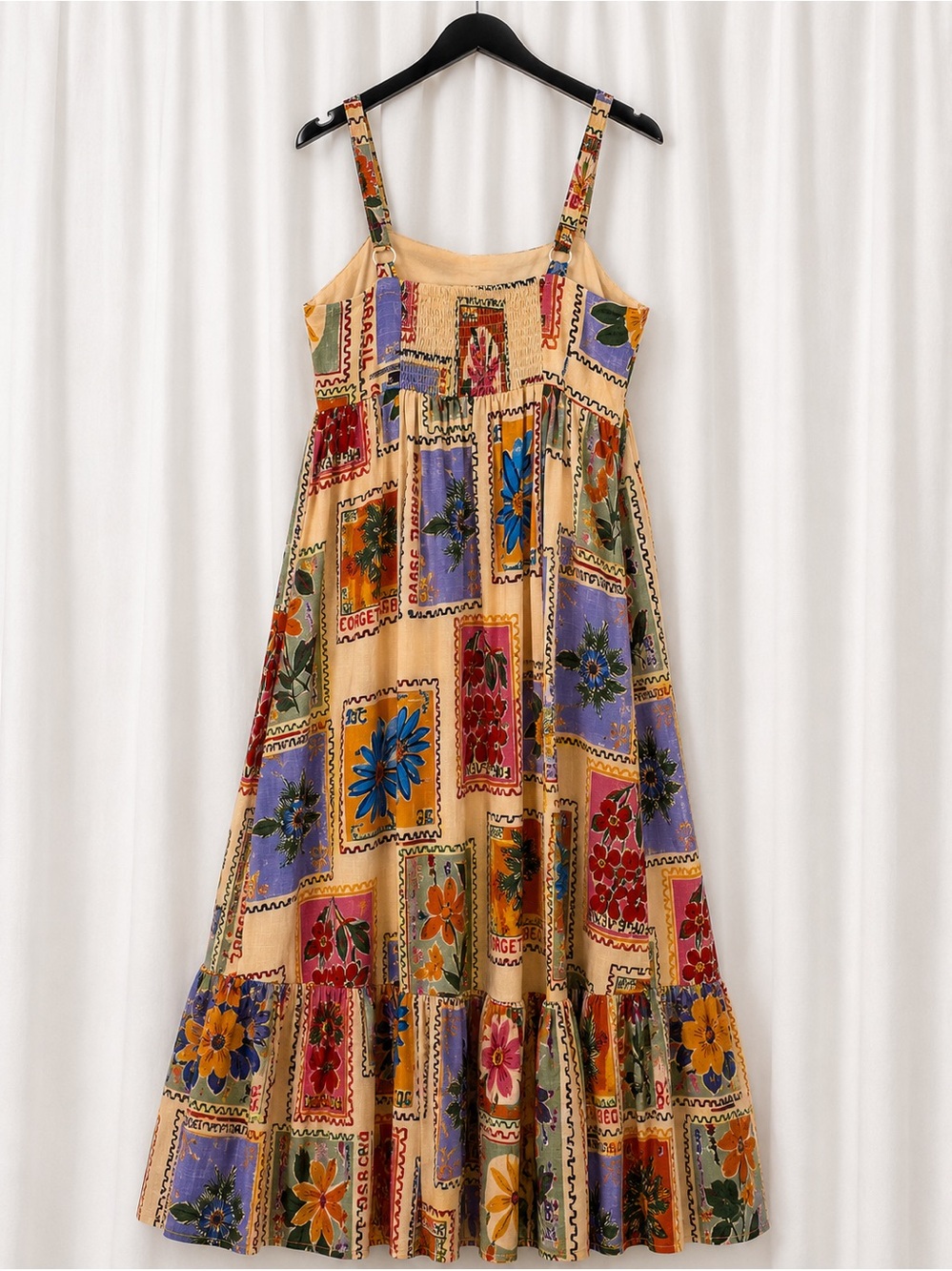 Paper Heart Anthropologie Linen Blend Floral Plant Stamped Maxi Dress Size S - Picture 8 of 17